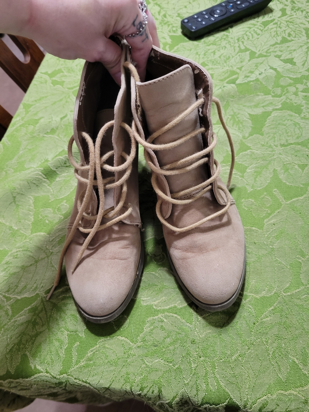 Madden Girl Beige Lace-Up Wedge Ankle Boots